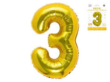 Шар фольгированная цифра 3 Party Go 40 см, самодержащаяся форма, золотая