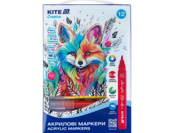 Маркеры-кисти акриловые Creative, набор 12 цветов, для разных поверхностей, Kite