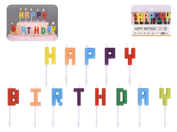 Набор свечей для торта "Happy Birthday", 13 шт, разноцветные