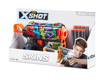 Швидкострільний бластер іграшковий X-SHOT Skins Flux Graffiti 8 патронів. Zuru 36516B