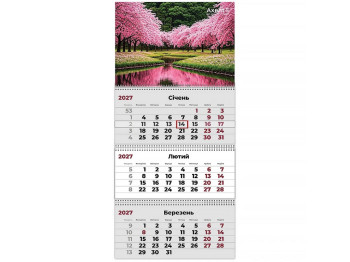 Календарь настенный квартальный 2027 год, 3 пружины, Gardens 1, Axent 8803-27-16-A