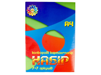 Цветной картон + цветная бумага 7+7 цветов А4 (Повреждена обложка)