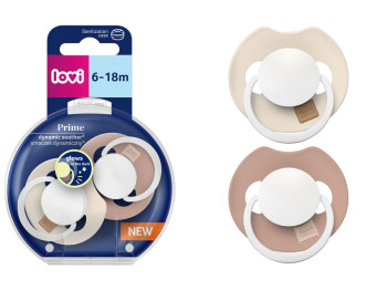 Пустышка силиконовая динамическая Prime 6-18 мес 2 шт Ivory Glow/Blush Glow, LOVI 34/437