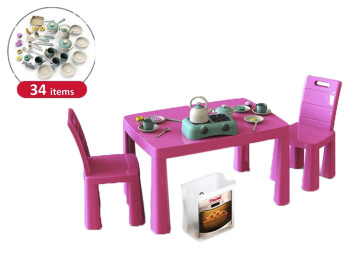 Ігровий набір Кухня. TM Doloni Toys 04670-5. 34 предмети, стілець і 2 стільці.
