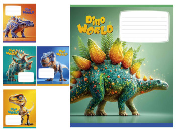 Зошит у клітинку Dino World, 12 аркушів, 5 видів (ціна за 1шт), Школярик
