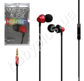 Навушники дротові RM-512 Metal Wired Music Headse. Remax Red