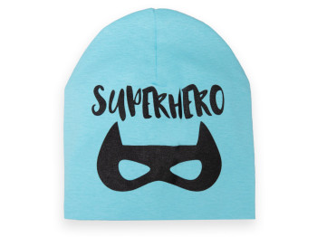 Шапка дитяча для хлопчика SUPPERHERO бірюзова, Обхват голови 52-54, Mareks