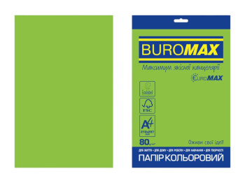 Цветная бумага BUROMAX EUROMAX INTENSIVE, A4, зеленая, 80 г/м², 20 листов