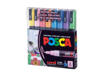 Комплект маркеров uni POSCA Glitter Color, 0,9-1,3мм, 8 шт, UNI PC-3ML GLITTER COLOR 8C