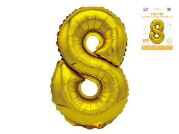 Шар фольгированная цифра 8 Party Go 40 см, самодержащаяся форма, золотая