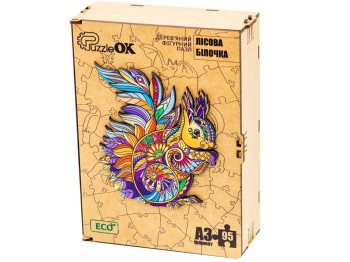 Фигурный деревянный пазл Лесная белочка A3, в деревянной упаковке, PuzzleOk