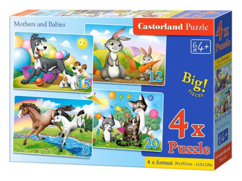 Пазли Мама і діти, 4xPuzzle 8,12,15,20 елементів, Castorland