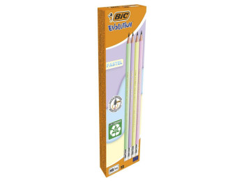 Карандаш графитовый НВ Evolution Пастель, ассорти, с резинкой, в коробке 12шт, BIC bc518306