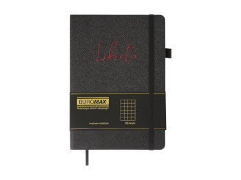 Блокнот деловой BUROMAX LIBRETA, A5, 96 л., клетка, черный, искусственная кожа