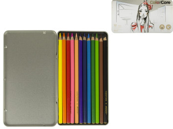 Набір кольорових олівців 12 кольорів Color Core в металевій коробці. Marco 3130-12TN