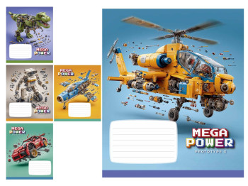 Тетрадь ученическая "Mega Power", 12 листов, в линию, 5 видов (цена за 1шт), Школярик
