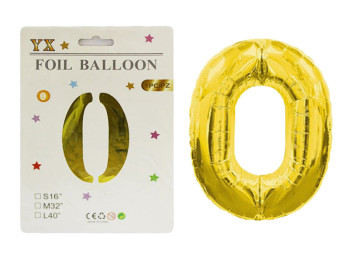 Кулька цифра 0 в упаковці з кольоровим картоном. золото. 45 см.8535g-0