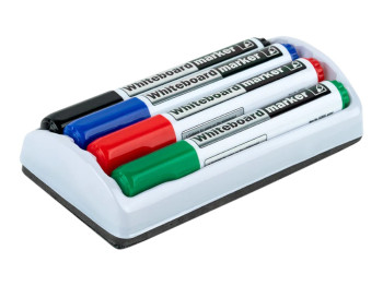 Маркер для досок Axent Delta Whiteboard, набор 4 цвета + магнитная губка-тричач