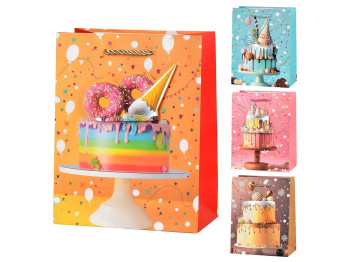 Пакет подарунковий паперовий L Birthday cake 3D, 30х41,5х12см