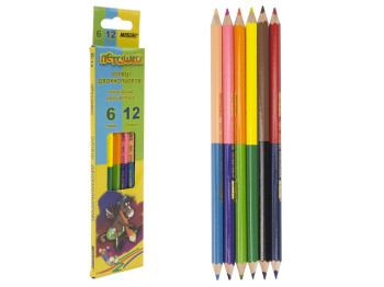Набор цветных карандашей 6 крандашей 12 цветов двухсторонние в картонной коробке. ПЕГАШКА 1011-6