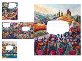 Тетрадь в клетку Creative Work 024-3537K, 24 листа, ВД-лак, 5 видов (цена за 1шт), Школярик