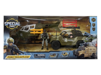 Игровой набор военная техника Special Combat, вертолёт и внедорожник, с фигуркой