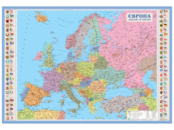 Карта Європи Політична 100х70 см. Ламінована на планках