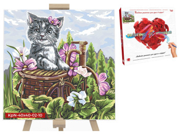 Набор для творчества Картина по номерам Котик на корзине 40X40 см. Danko Toys KpNe-40х40-02-10