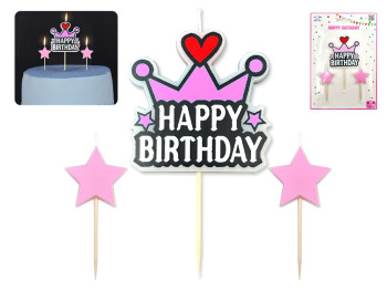 Набір свічок для торта "Happy Birthday", 3 шт