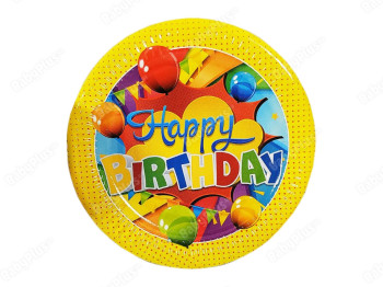 Набор День Рождение Happy birthday желтый, Тарелки 10 шт, Jumbi
