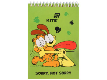 Блокнот на спіралі нелінований Kite Garfield A6, 48 арк., білий папір, Kite