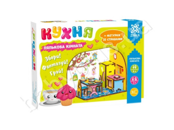 Комната с мебелью, Кухня цветная, Деревянный 3Д конструктор, ZIRKA