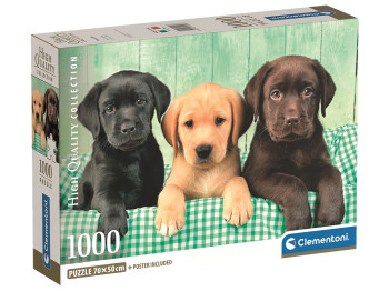 Пазли 1000 елементів, "Колекція високої якості", Три Лабрадора, Clementoni 39946