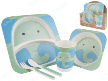 Набір дитячого бамбукового посуду 5 предметів Stenson Слон (2 тарілки, виделка, ложка, стакан)