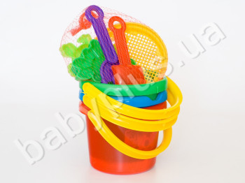 Пісочний набір лопатка, граблі, сито, пасочки і відро мале. Lico Toys Л-026-1
