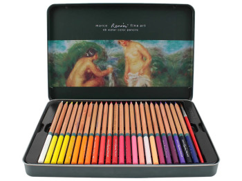 Набор цветных акварельных карандашей 48 цветов в металлической коробке. Marco FineArtAQUA-48TN