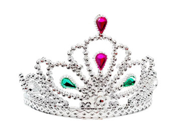 Карнавальная корона жемчужная с розовыми и зелеными камнями