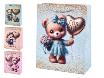 Пакет подарунковий паперовий For You, 26×32×12 см, мікс видів