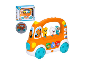 Игрушка автобус музыкальный с животными, 20 см, 3 режима, звук, свет, на батарейках