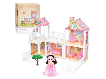 Кукольный домик игровой 666-2AA-17, 2 этажа, кукла 15 см и мебель, BabyToys