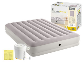 Надувний матрац Intex 64179, USB 5В, 2A, зовнішній насос, 203×152×30см, колір сірий