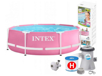 Басейн каркасний круглий рожевий Metal Frame. Intex 28292