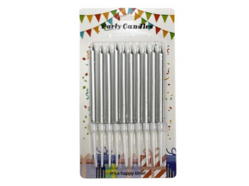 Набор свечей для торта Party Candle, 10 шт, 10 см, серебряные, Party Candle 10641