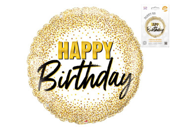Шарик фольгированный Happy Birthday, 45 см, черно-золотая