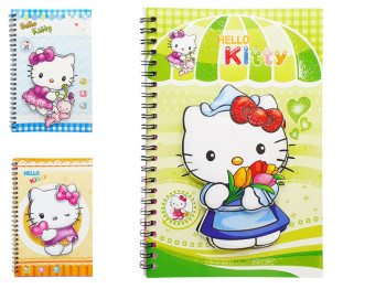 Блокнот А5 Hello Kitty на спіралі 40 аркушів, Об'ємна обкладинка з глітером, X132