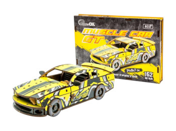 Дерев’яний 3D конструктор модель автомобіля Muscle Car GT, 24 см, збірна модель, PuzzleOk