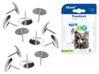 Кнопки канцелярські металеві Thumbtack AL1000, 9 мм, 100 шт, срібні