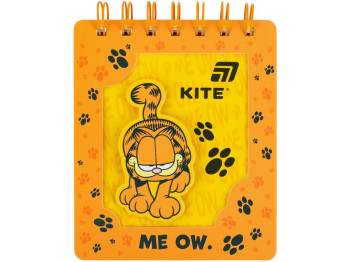 Блокнот на подвійній кольоровій спіралі Garfield, 105×125 мм, 80 аркушів, клітинка, Kite