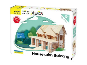 Конструктор деревянный Домик с балконом, 136 деталей, Igroteco 900248