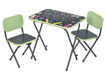 Детский складной стол Creative-light-green салатовый, с 2 стульчиками, МДФ, дизайн Карандаши